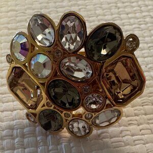 Signed St John Gold Tone Crystal Cocktail Ring